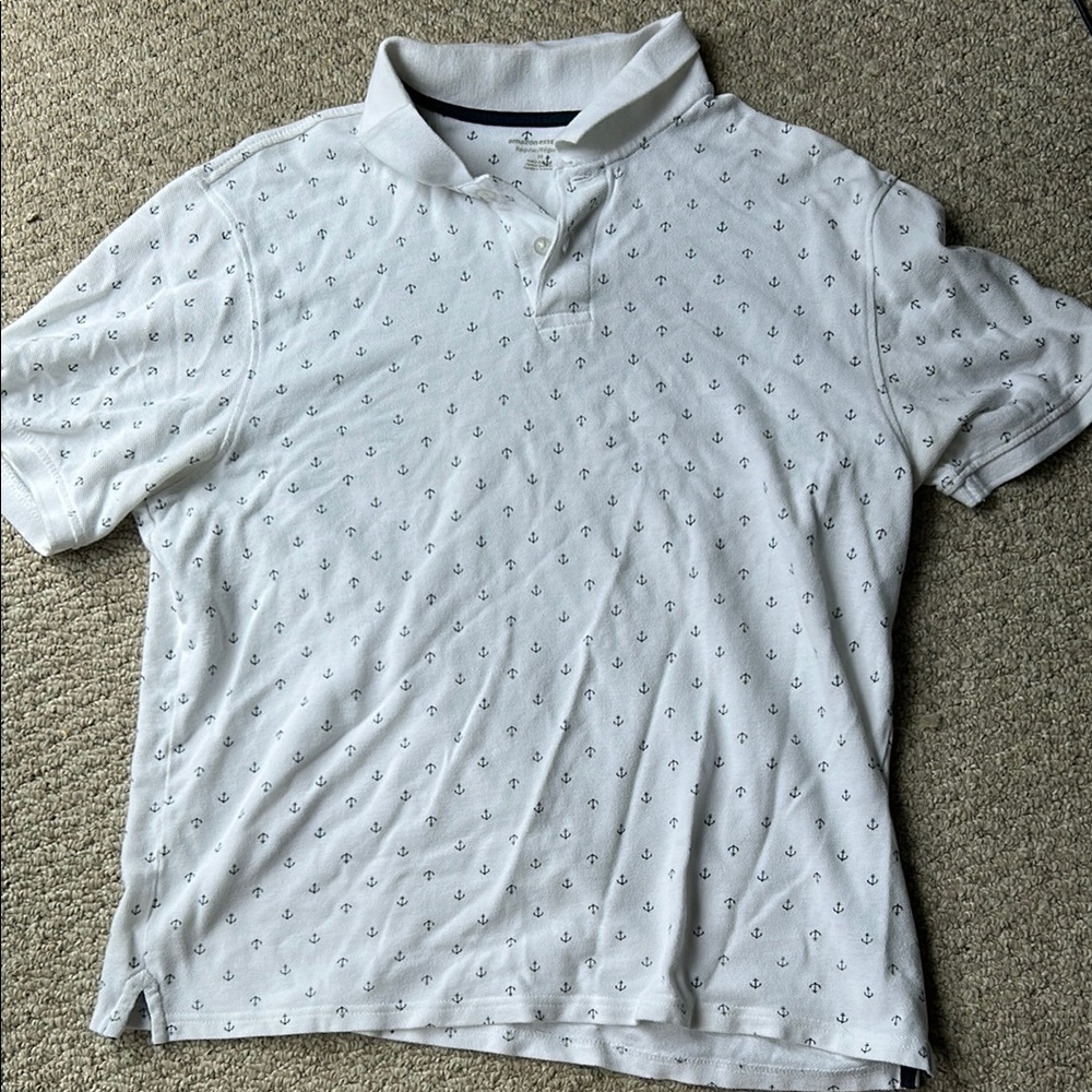 White Polo Shirt with Anchor Pattern